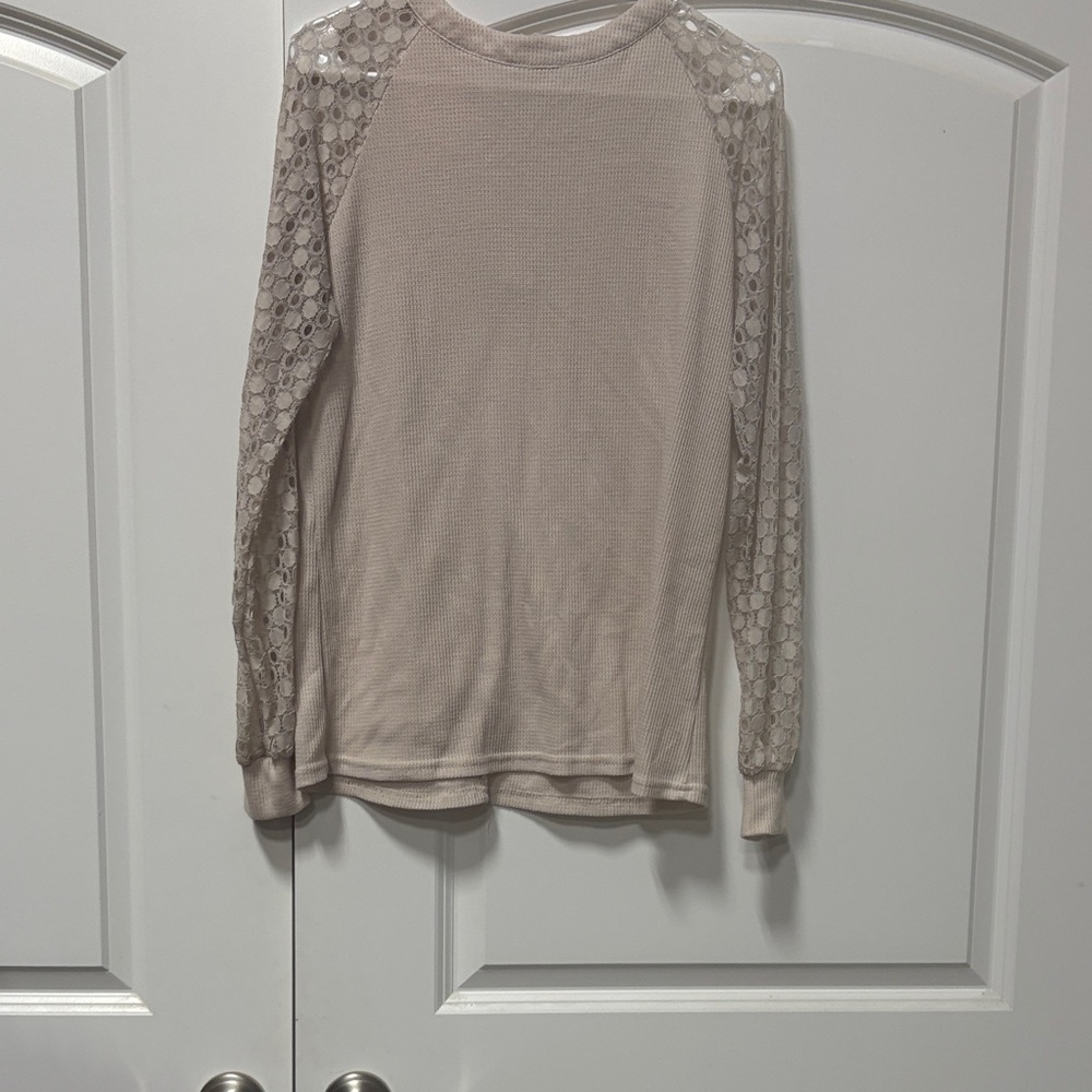 Elegant Beige Lace Sleeve Blouse